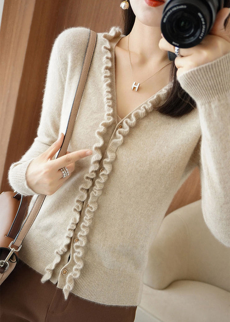 Beige Camel Colour Button Thick Cashmere Knit CardigansLong Sleeve