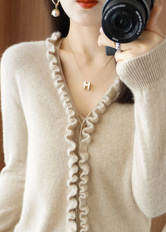 Beige Camel Colour Button Thick Cashmere Knit CardigansLong Sleeve