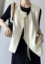 Beige Chinese Button Cotton Waistcoat O Neck Fall