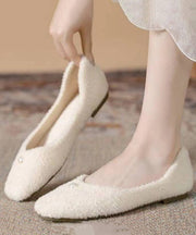 Beige Comfortable Versatile Fuzzy Fur Fluffy Flat Feet Shoes