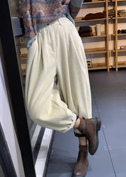 Beige Corduroy Harem Pants Hign Waist Warm Fleece Winter