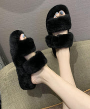 Beige Fuzzy Fur Slippers Shoes Splicing Platform Peep Toe