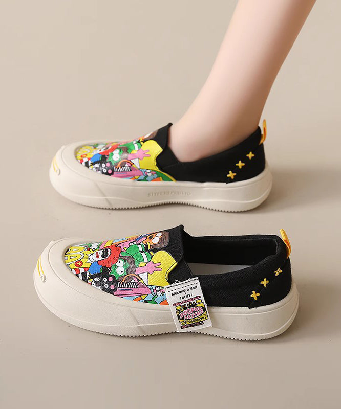 Beige Graffiti Women Casual Platform Canvas Flat Shoes For