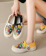 Beige Graffiti Women Casual Platform Canvas Flat Shoes For