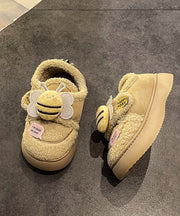 Beige Novelty Splicing Platform Little Bee Teddy Ankle Boots