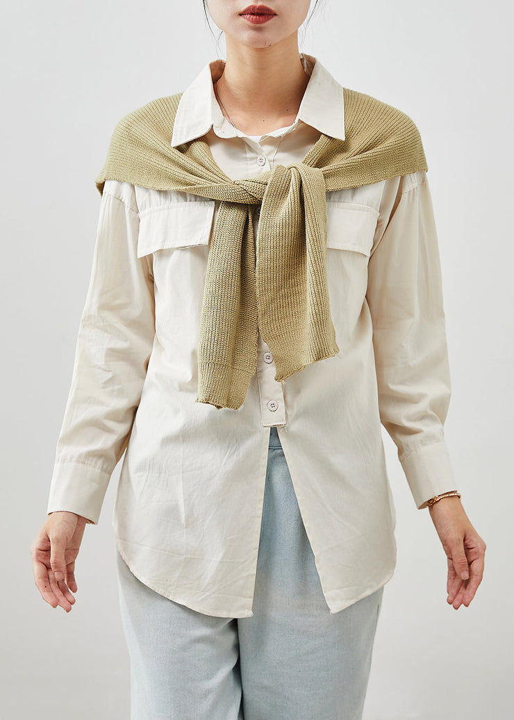 Beige Oversized Cotton Shirt Top Gift Shawl Fall