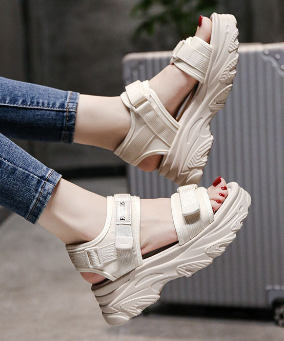 Beige Peep Toe Buckle Strap Splicing Platform Sandals