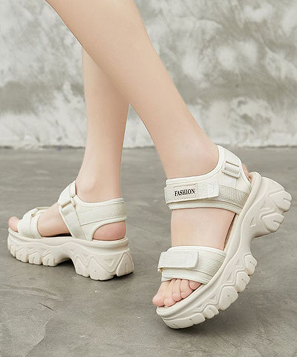 Beige Peep Toe Buckle Strap Splicing Platform Sandals