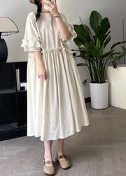 Beige Ruffled Patchwork Maxi Dress Short Sleeve