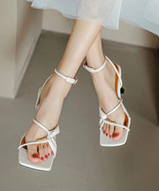 Beige Stiletto Heels French Sandals Peep Toe Buckle Strap