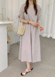 Beige Wrinkled Cotton Maxi Dress Long Sleeve