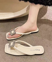 Beige Zircon Chic Versatile Splicing Flip Flops