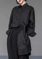 Black Asymmetrical Design Cotton Long Shirts Oversized Spring