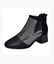 Black Boots Chunky Faux Leather Casual Splicing Breathable Mesh