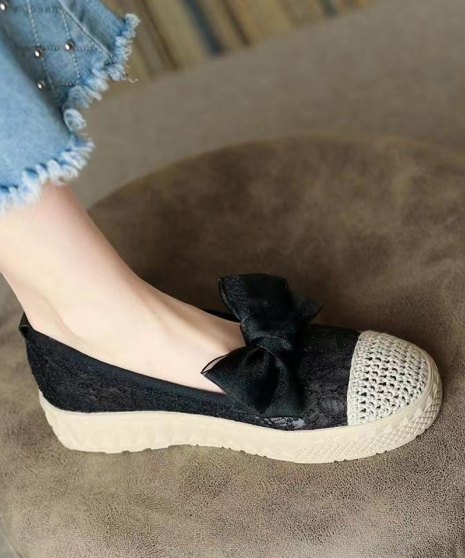 Black Bow Stylish Splicing Platform Flat Shoes For Women