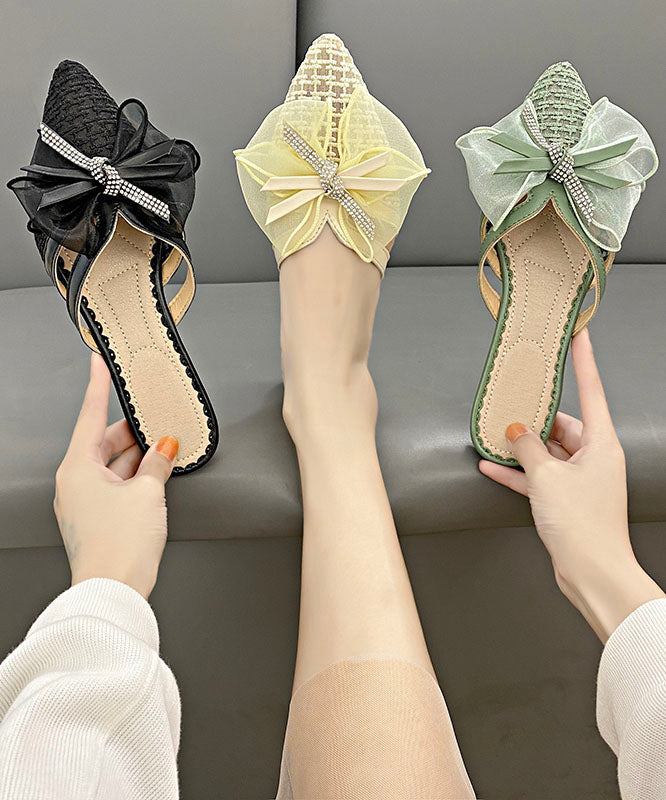 Black Breathable Tulle Splicing Slide Sandals Pointed Toe