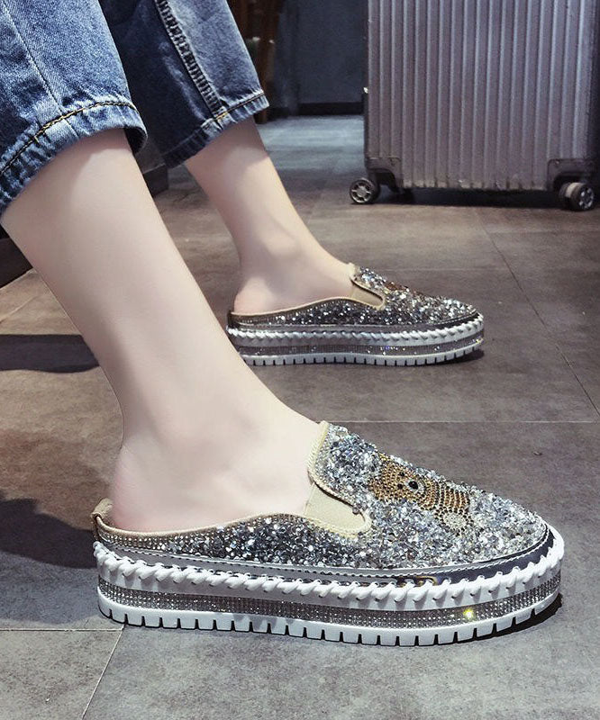 Black Cartoon Zircon Splicing Casual Platform Slide Sandals