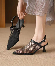 Black Classy High Heel Breathable Mesh Unique Splicing Sandals