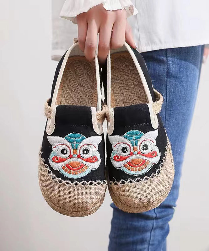 Black Comfy Bohemian Embroidery Flat Feet Shoes