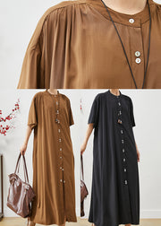 Black Cotton Robe Dresses Stand Collar Oversized Summer