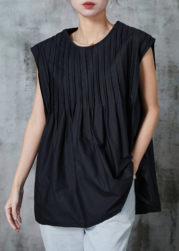 Black Cotton Tanks Oversized Wrinkled Sleeveless