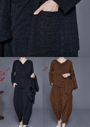 Black Cotton Three Piece Set Women Clothing Oversized Wrinkled Spring