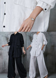 Black Cotton Two Pieces Set Oversized Pockets Summer