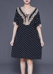 Black Dot Print Cotton Vacation Dresses Oversized Summer