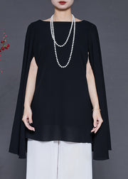 Black Draping Chiffon Shirt Top Cloak Sleeves