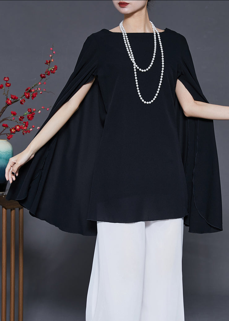 Black Draping Chiffon Shirt Top Cloak Sleeves