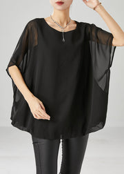 Black Draping Chiffon Tank Tops Oversized Summer