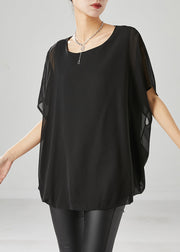 Black Draping Chiffon Tank Tops Oversized Summer