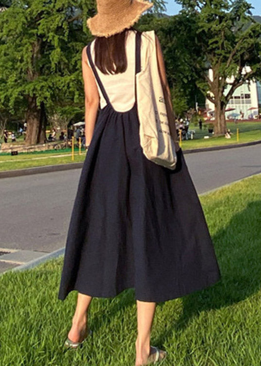 Black Drawstring Long Beach Dress Sleeveless