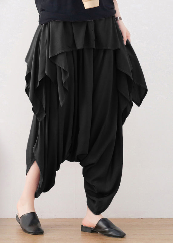 Black Elastic Waist Cotton Wide Leg Pants Skirt Fall