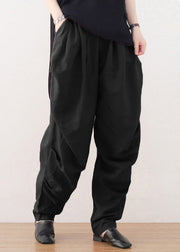 Black Elastic Waist Linen Beam Pants Fall