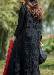 Black Embroidered Patchwork Cotton Long Waistcoat V Neck Spring