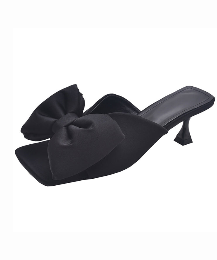 Black High Heel Fashion Bow Splicing Slide Sandals