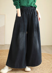 Black High Waist Pockets Denim Wide Leg Pants Pockets Fall