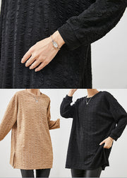 Black Jacquard Cotton Blouse Top Side Open Spring