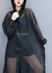 Black Loose Chiffon UPF 50+ Cardigans Oversized Side Open Summer