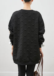 Black Loose Cotton Pullover Streetwear Tasseled Spring