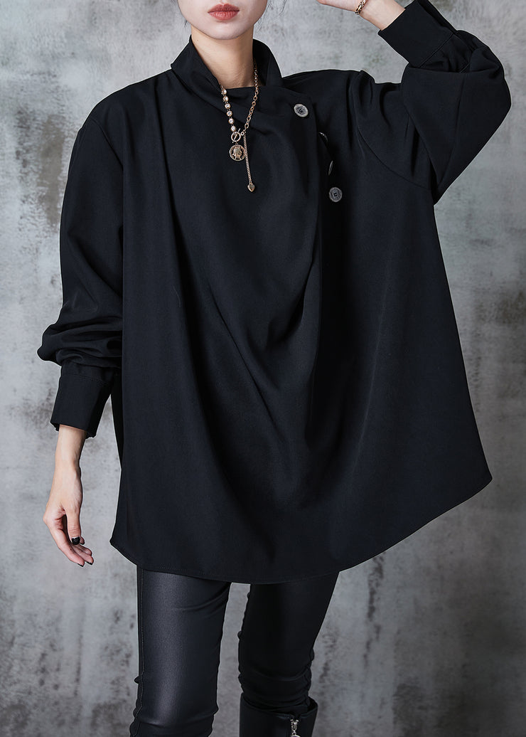 Black Loose Cotton Top Asymmetrical Design Spring