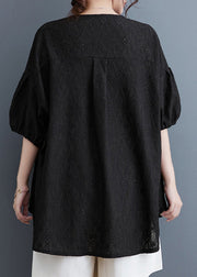 Black Low High Design Button Solid Lace Top Short Sleeve