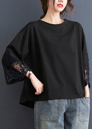 Black Low High Design Cotton T Shirt O Neck Spring