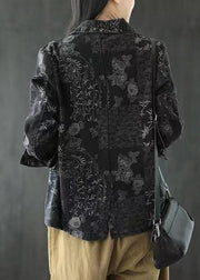 Black Notched Patchwork Button Denim Coats Fall