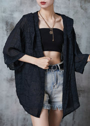 Black Oversized Cotton Shirt Hooded Wrinkled Summer