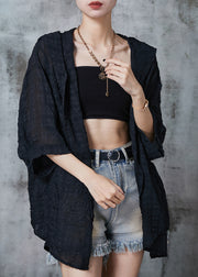 Black Oversized Cotton Shirt Hooded Wrinkled Summer