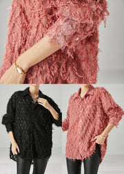 Black Oversized Cotton Shirt Tasseled Spring