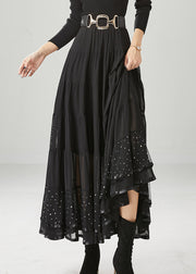 Black Patchwork Chiffon Skirts Exra Large Hem Wrinkled Fall