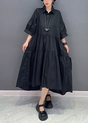 Black Patchwork Cotton Maxi Dresses Oversized Exra Large Hem Summer